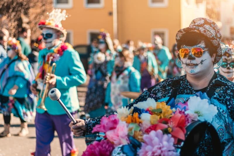 Colorful Brazilian Carnival dancers in elaborate costumes