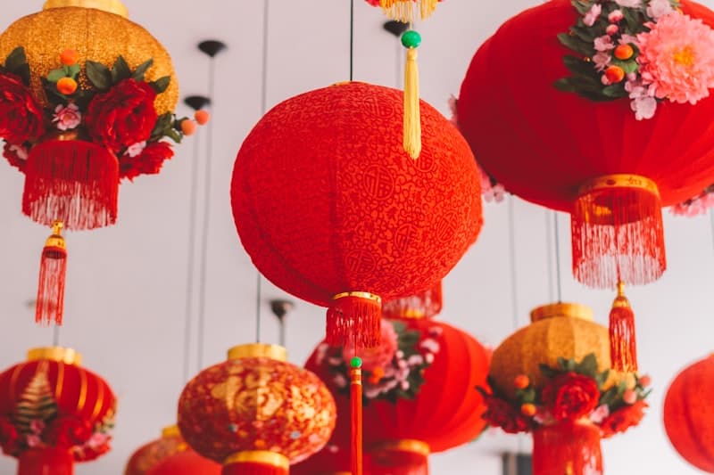 Traditional Chinese New Year red lanterns and decorations