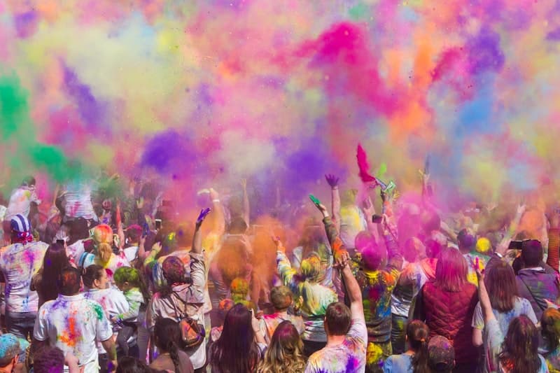 Colorful Holi festival celebration with colored powder